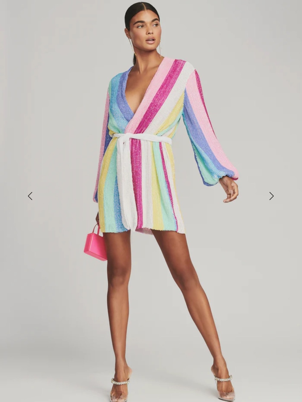 Retrofete Multicolor Striped Sequin Mini Dress